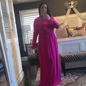 Fuchsia mock turtle neck long sleeved maxi dress.